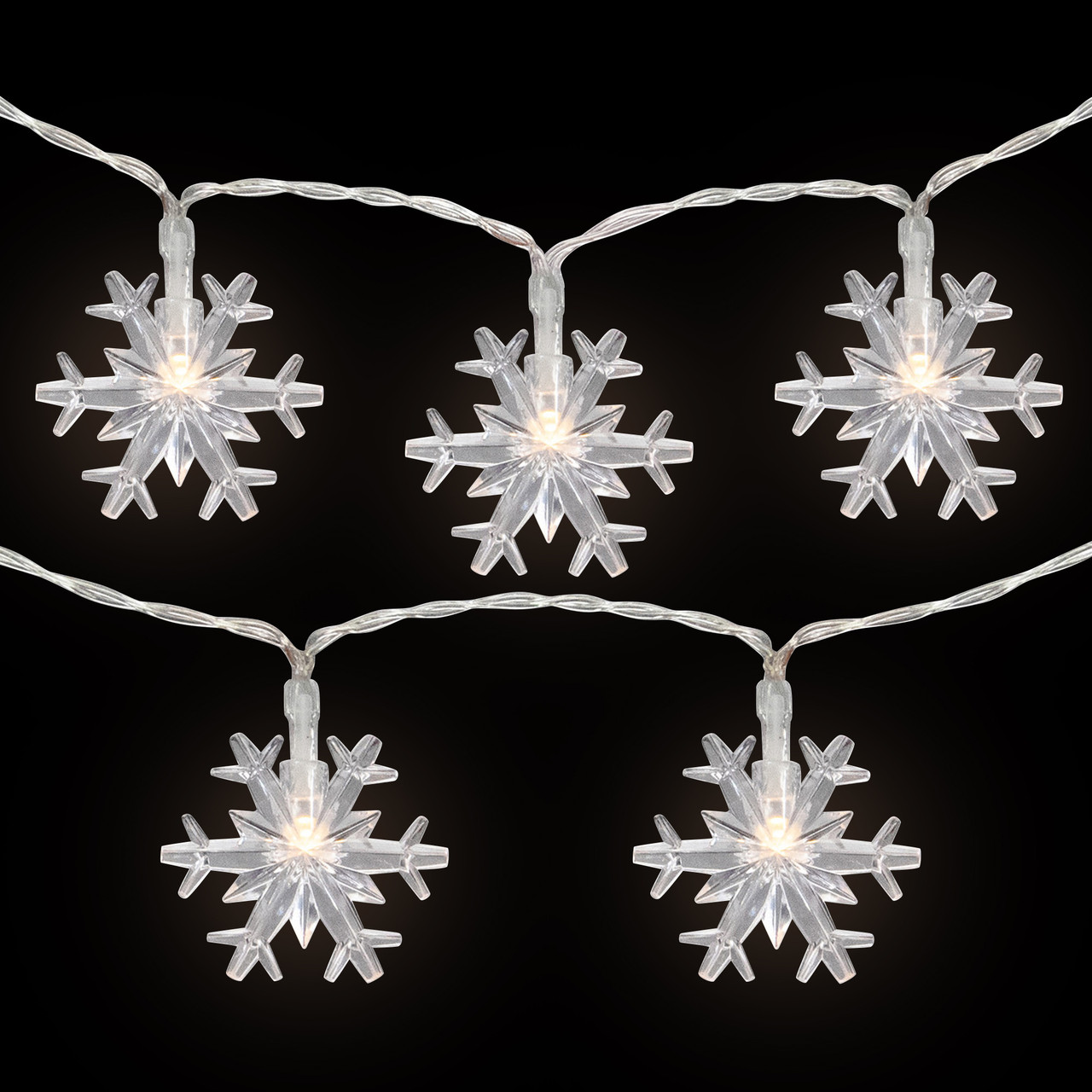 10Count LED Snowflake Christmas Fairy Lights, 4.25ft, Copper Wire