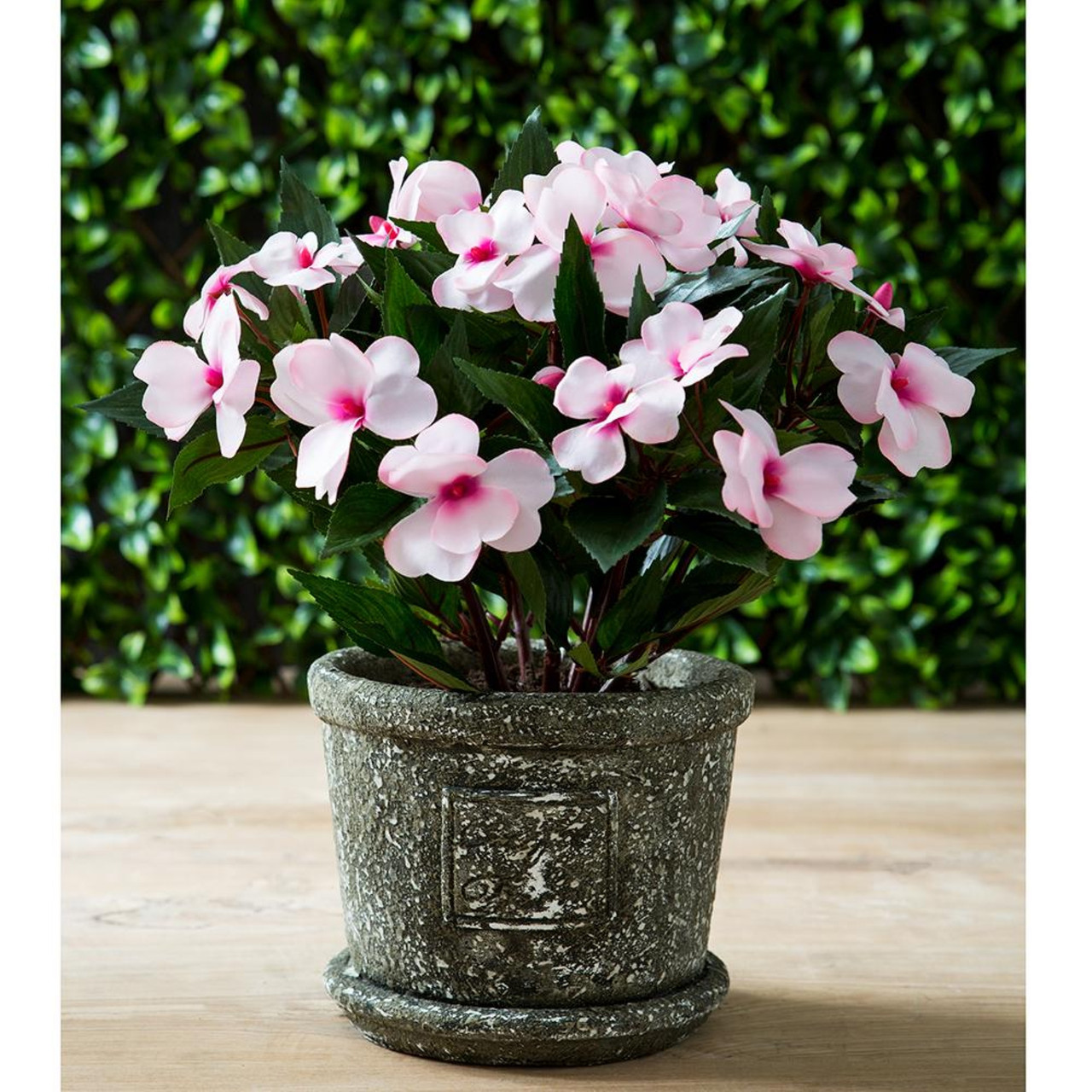 13.5" Pink New Guinea Impatiens Artificial Silk Floral Bouquet Christmas Central