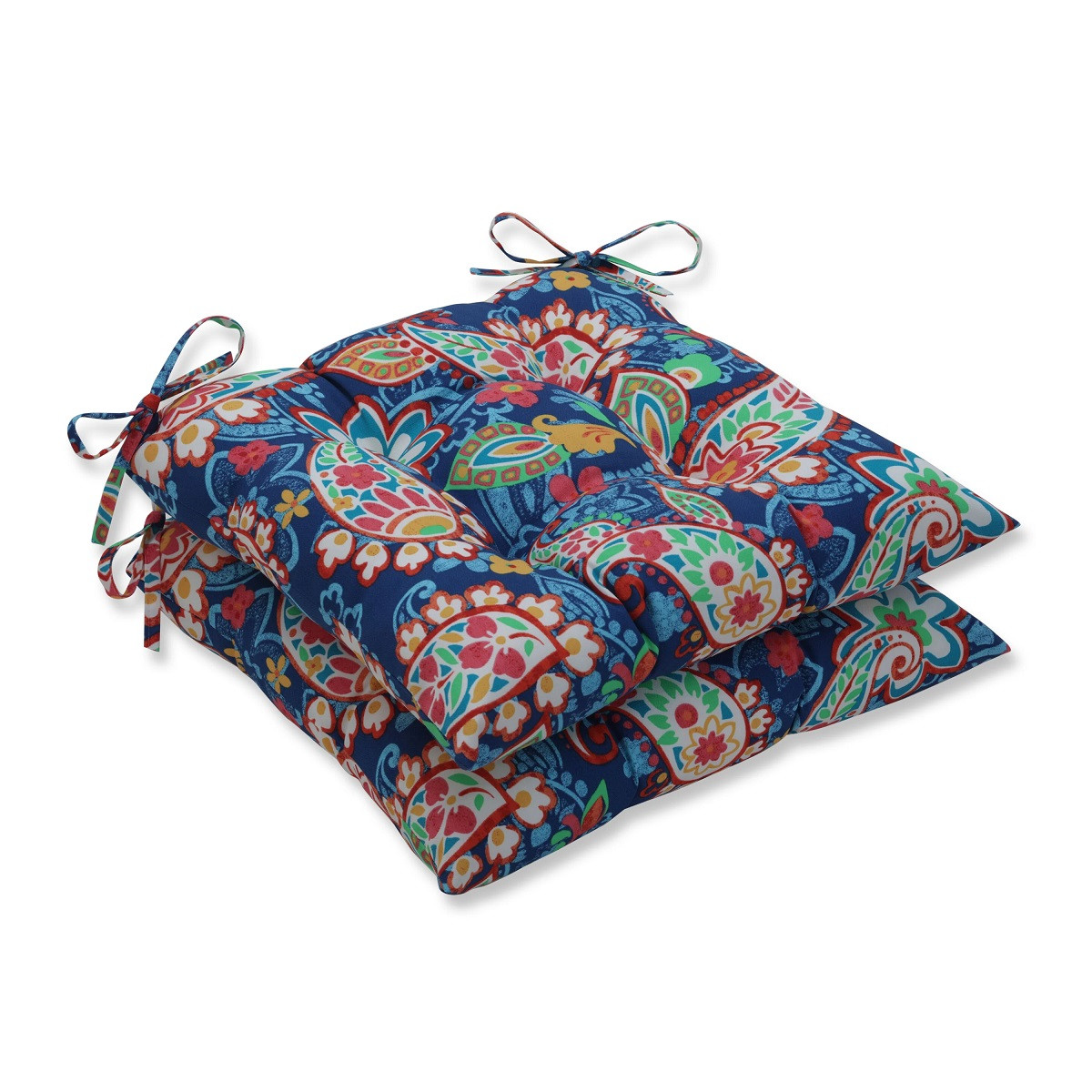 Set of 2 Blue Paisley Outdoor Patio Wrought Iron Seat Cushions 19" Christmas Central