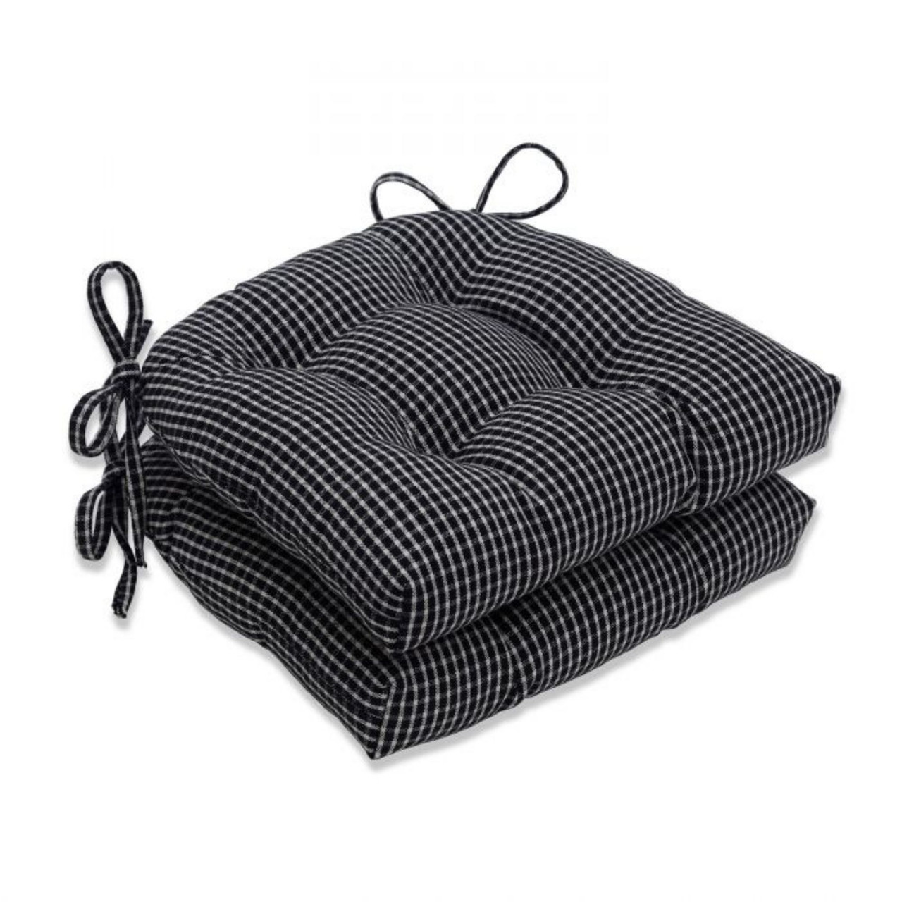 Set of 2 Black & White Plaid Tufted Reversible Chair Pads 16" Christmas Central