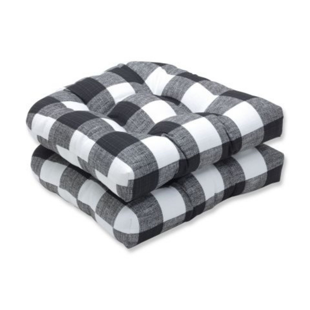 Set of 2 Black White Plaid Patio Wicker Seat Cushion 19