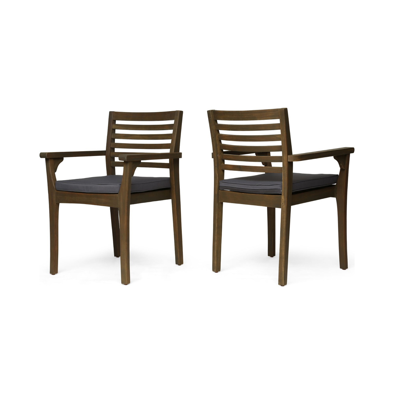 2-Piece Gray Finish Outdoor Furniture Patio Dining Chairs - Gray ...