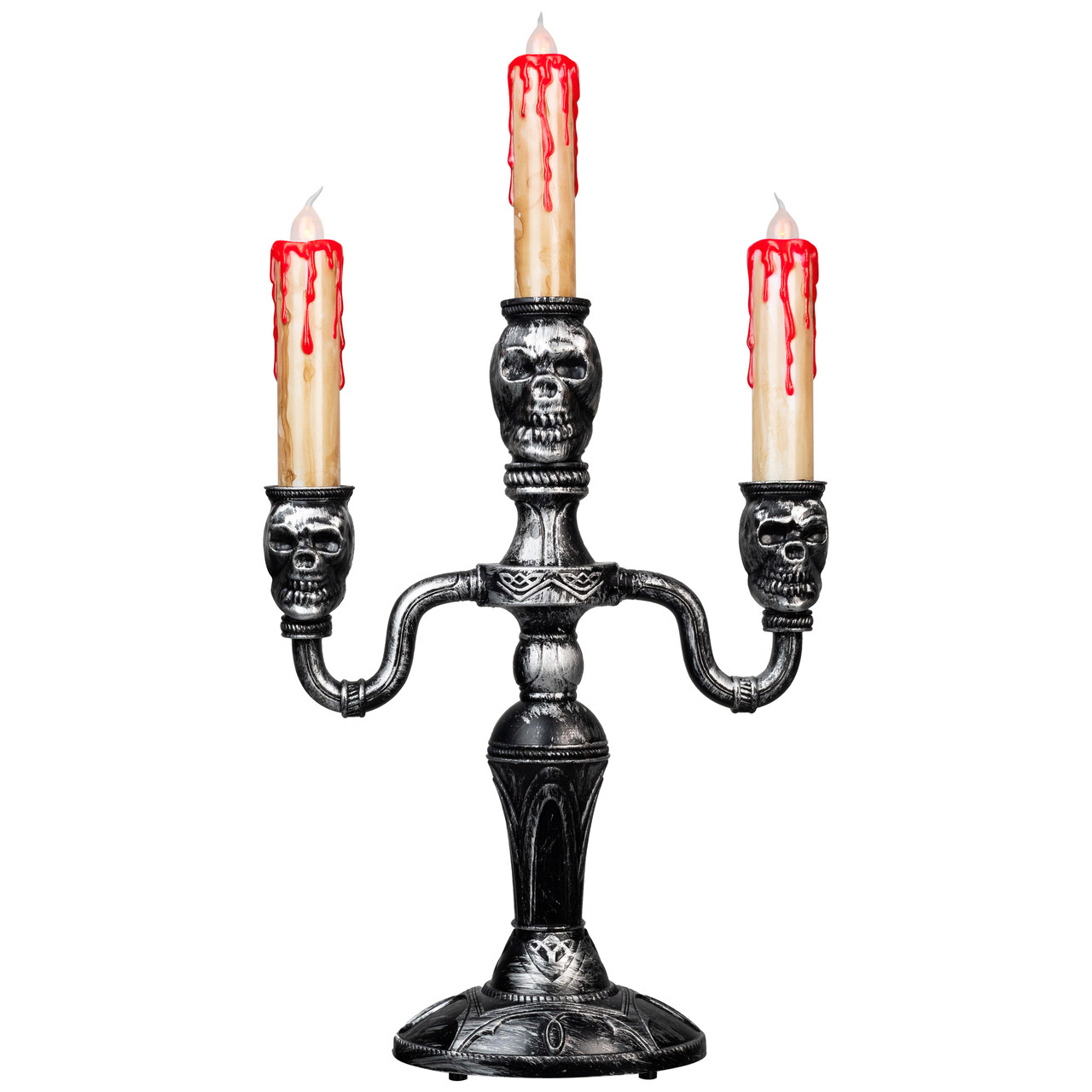 Antique-Style Skull Trio Flickering Halloween Candelabra - 13.75
