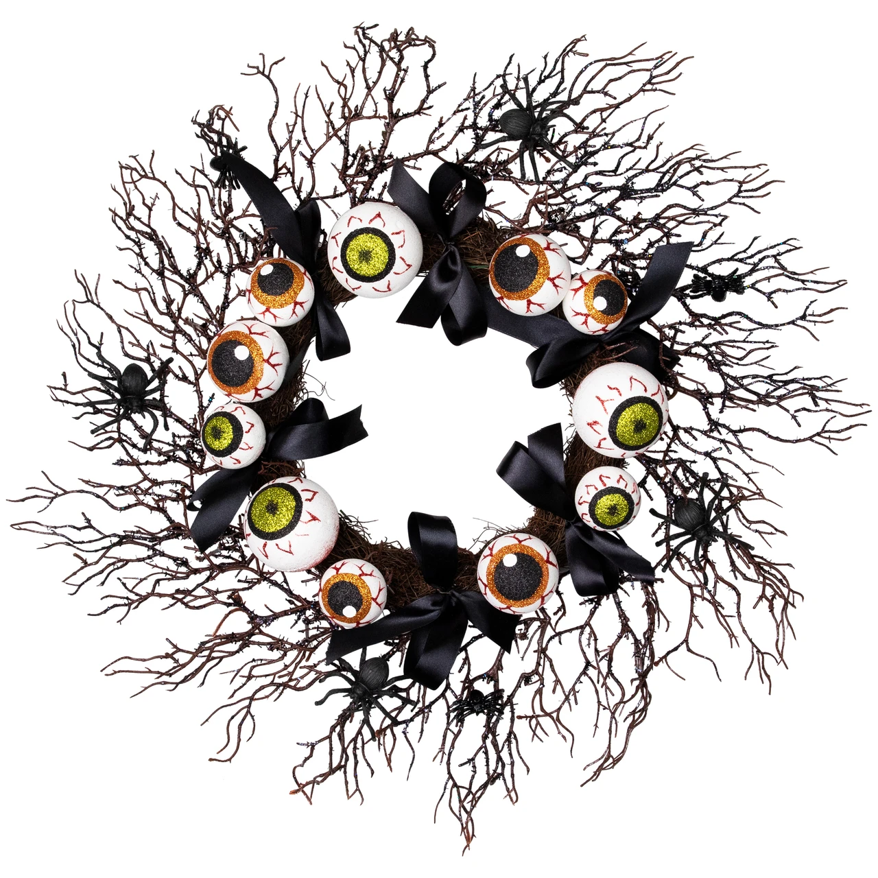 24-inch eyeballs and spiders black twig wreath