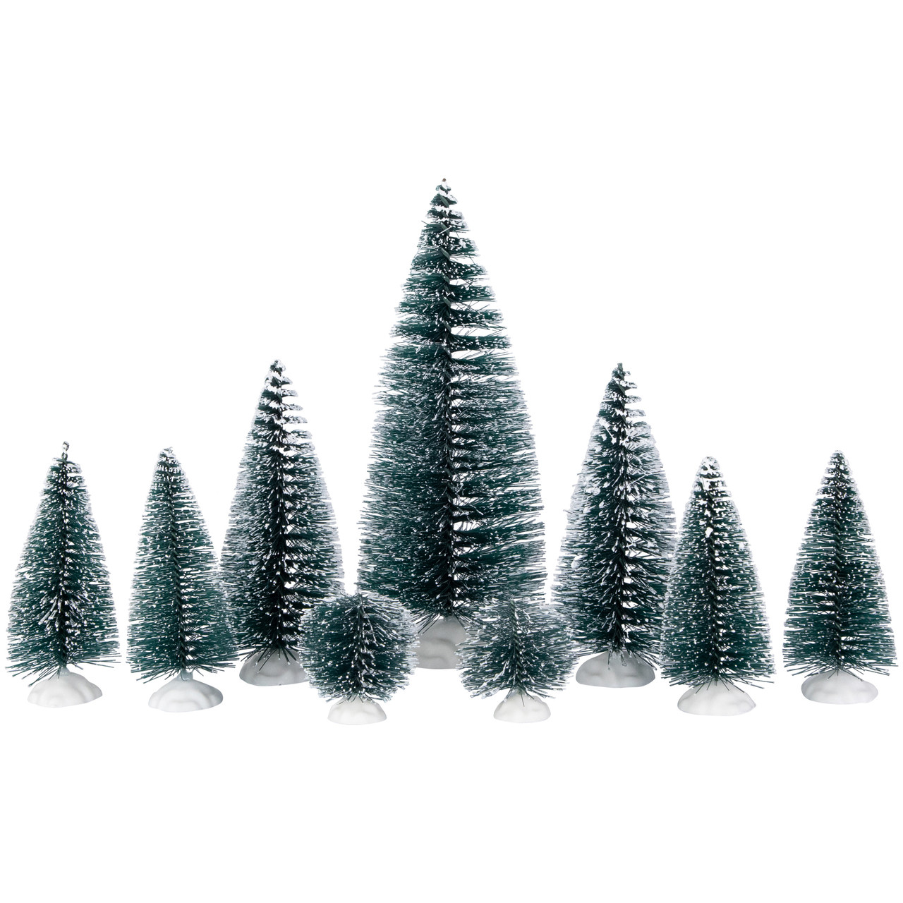 Set of 2 LED Pre-Lit Gold Mini Bottle Brush Pine Christmas Village Trees