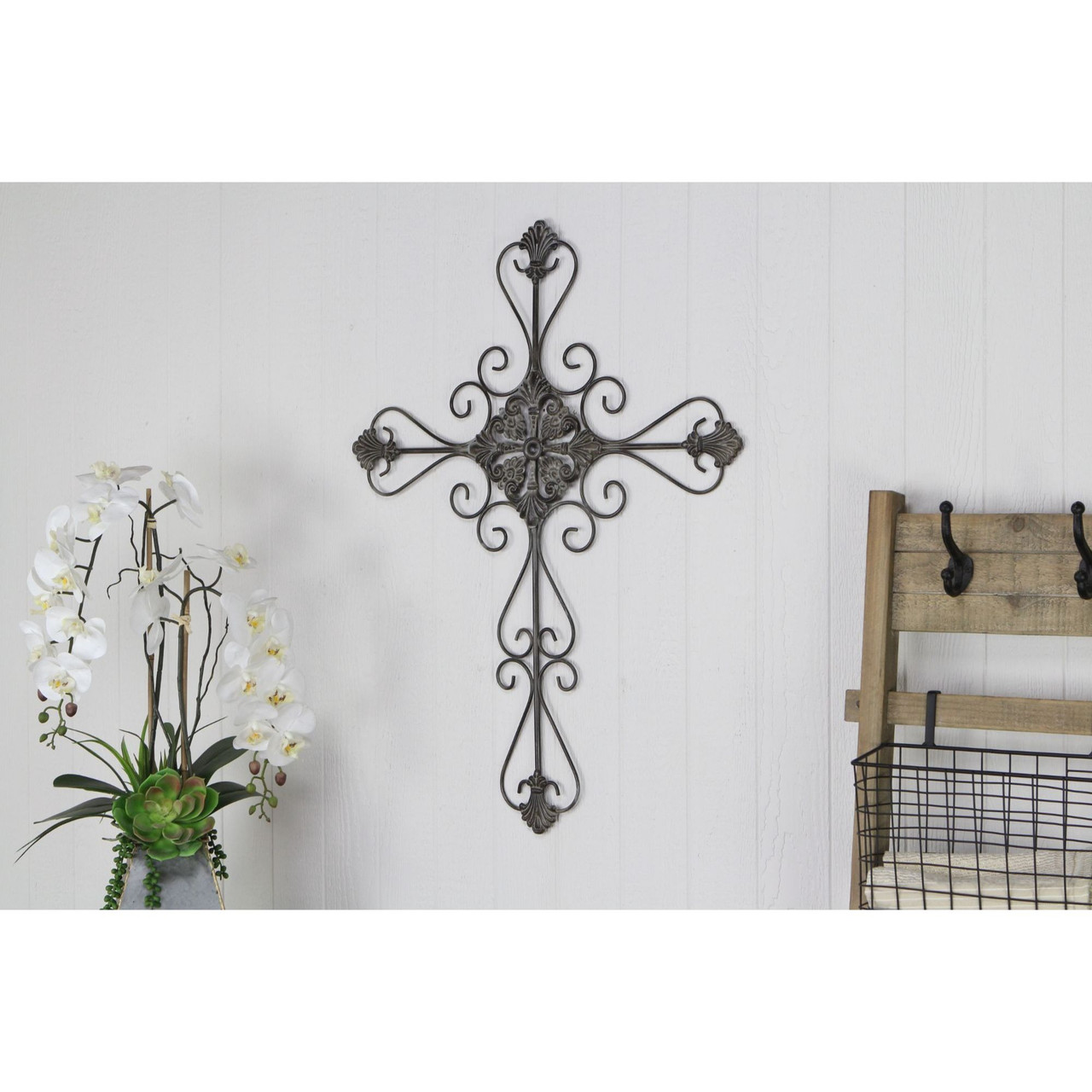 33" Gray Traditional Style Large Wall Mounted Cross Christmas Central