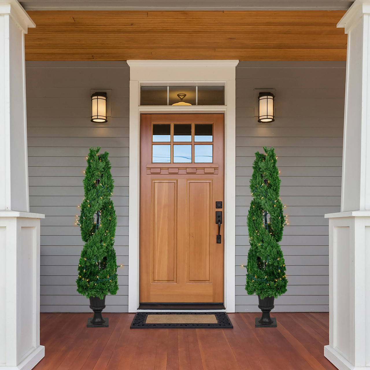 Real Touch™ Artificial Pre-Lit Cedar Double Spiral Topiary Tree