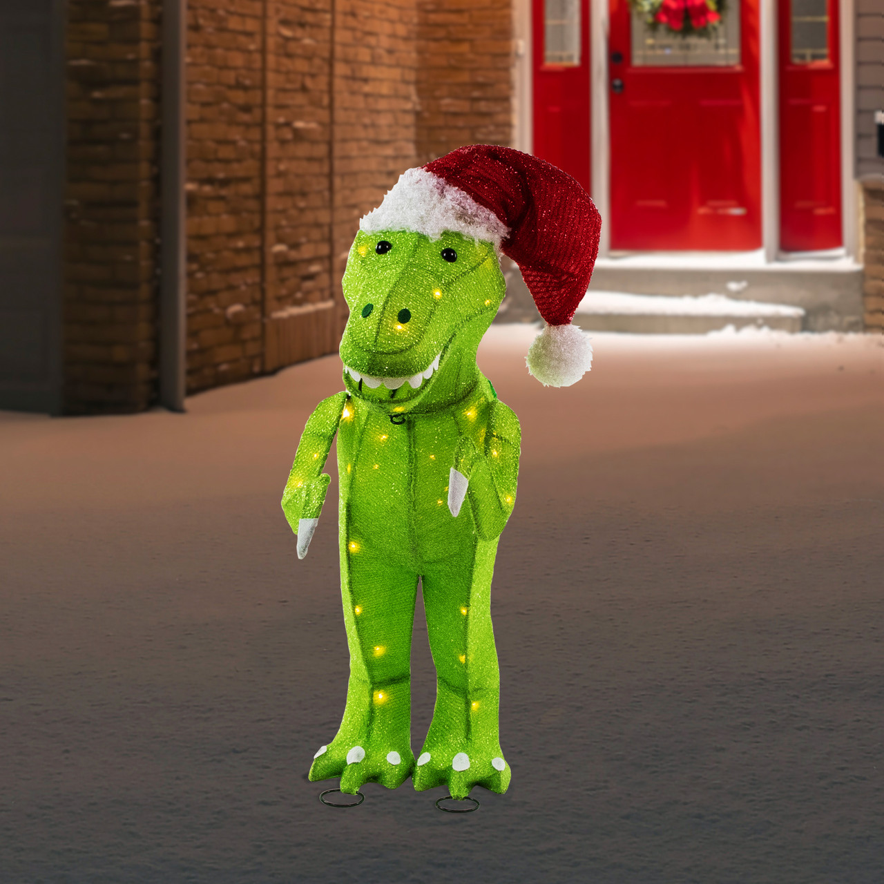 Northlight Tinsel Santa T-Rex Dinosaur Christmas Decoration - Thumbnail 3