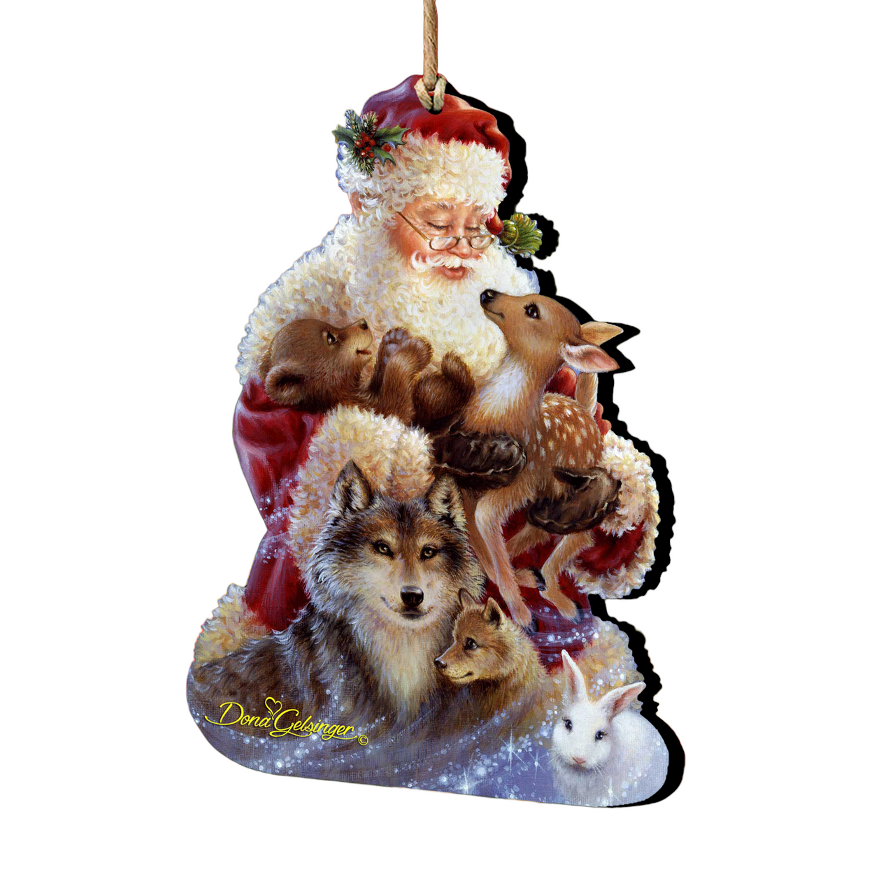 Designocracy Set of 3 Snowy Christmas Tree Polar Bear and Wolf Wooden Ornaments 5.5