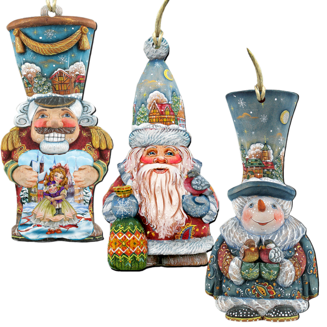 Designocracy Santa Nutcracker Snowman Wooden Christmas Ornaments