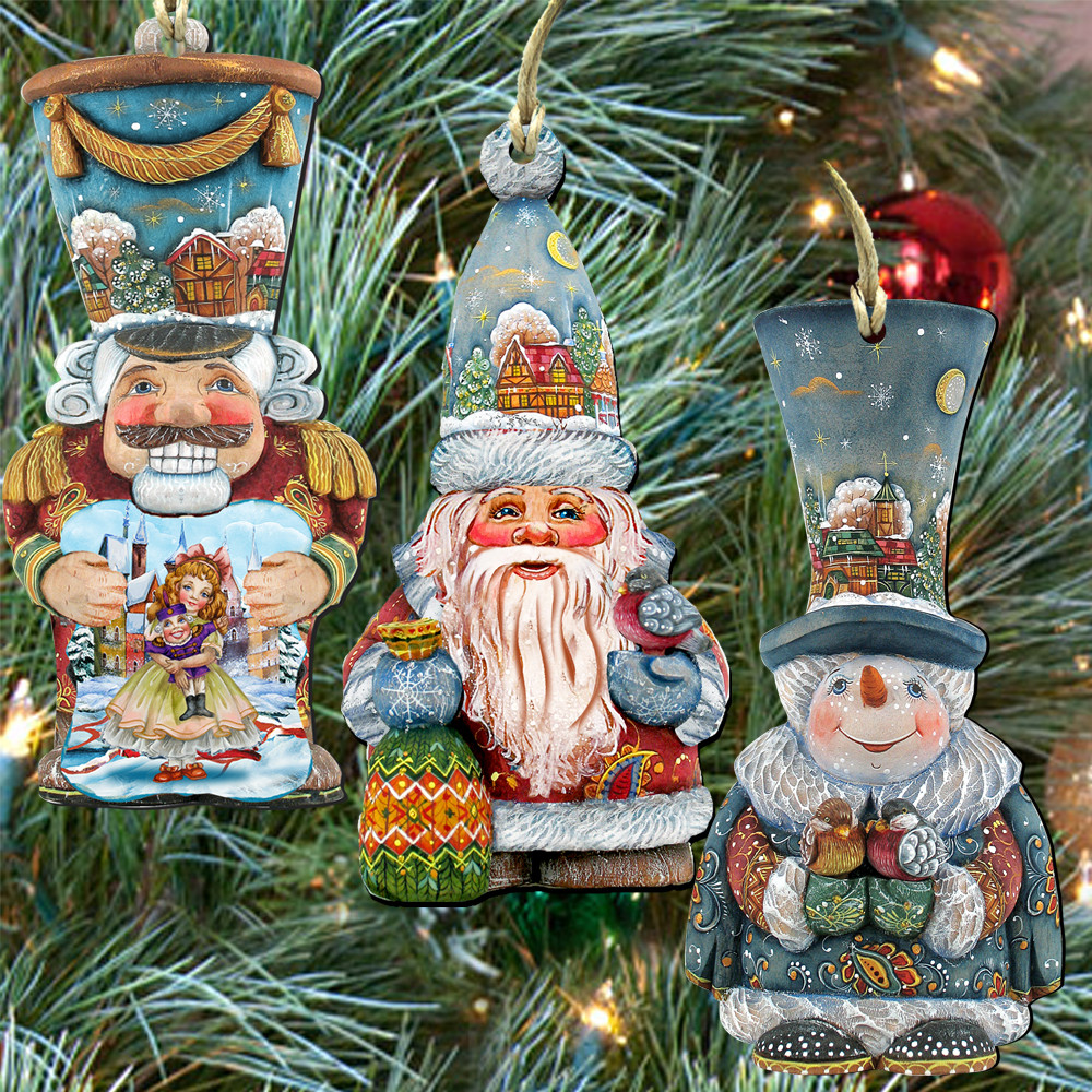 Designocracy Santa Nutcracker Snowman Wooden Christmas Ornaments - Thumbnail 2