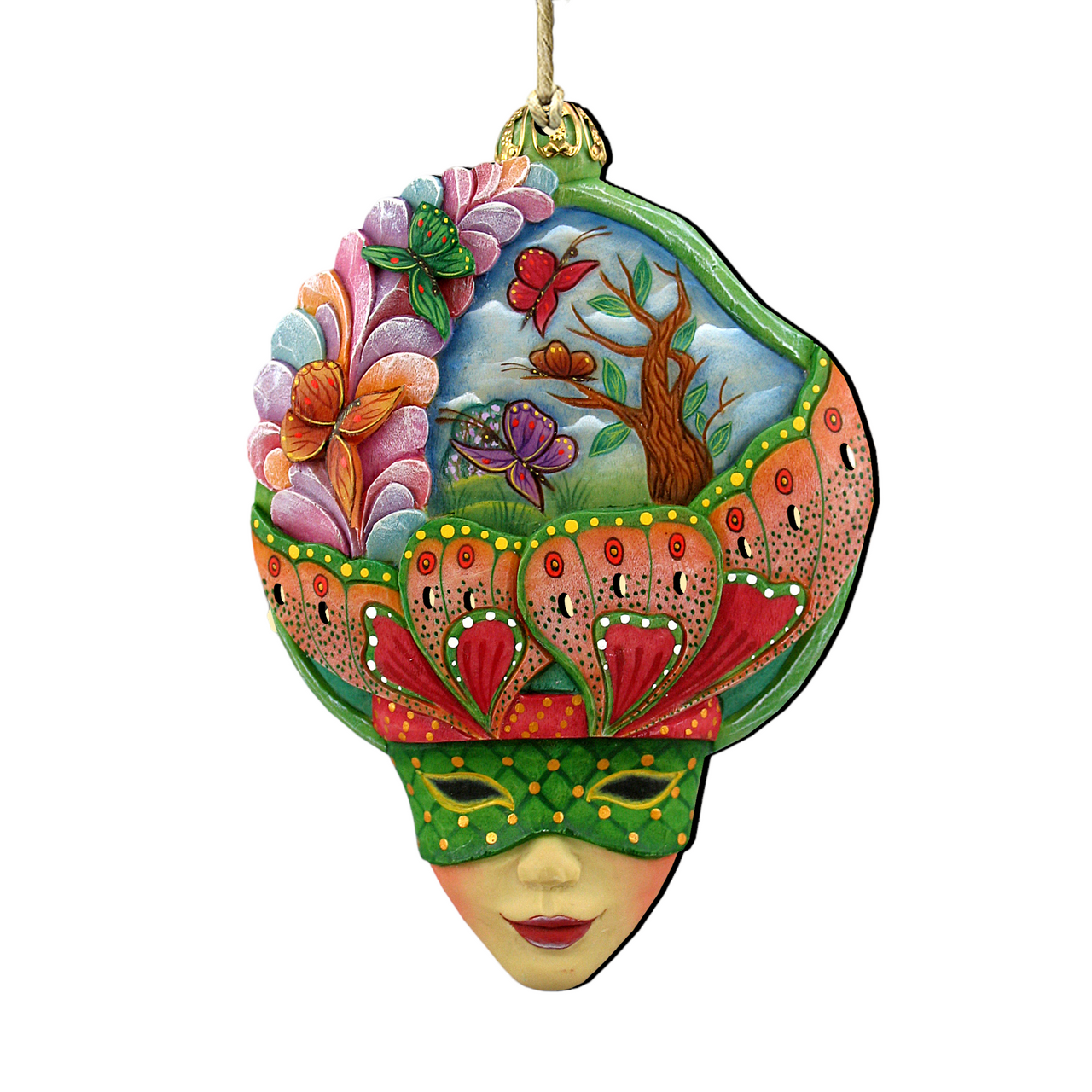 Set of 2 Vivid Butterfly Wooden Mardi Gras Christmas Ornaments 5.5