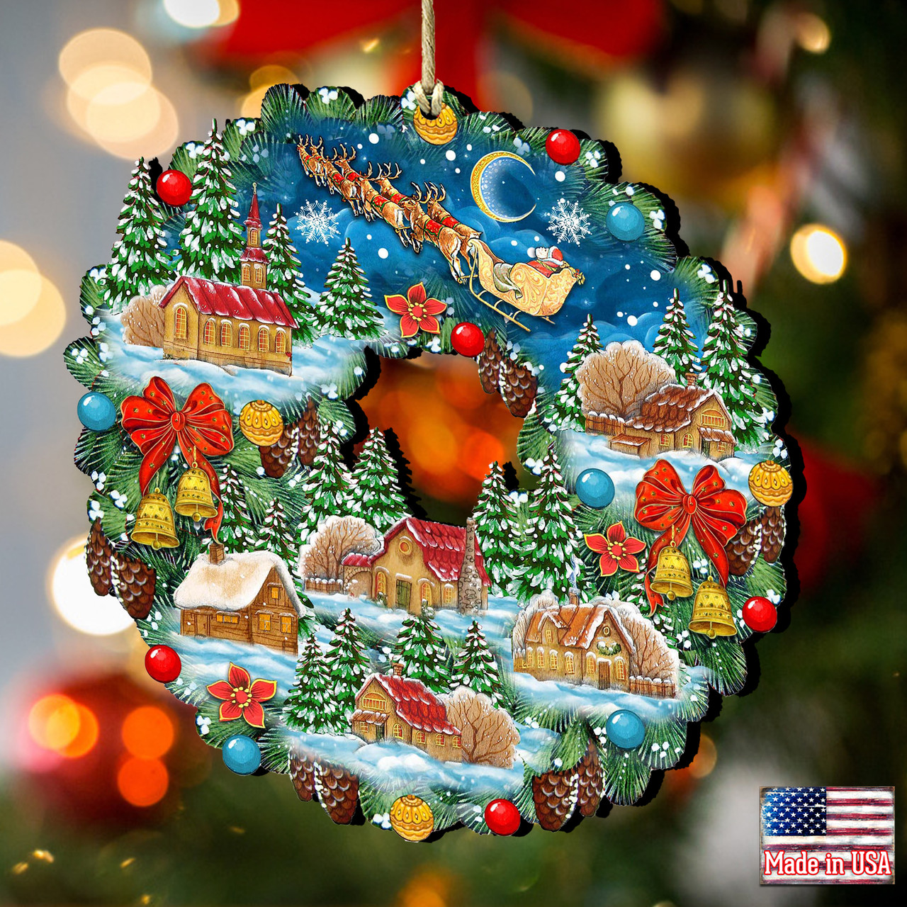 Designocracy 8091301S3 4.5 x 3 in. Santa Aroubf The World American Inspired Santa Wooden Ornaments, Set of 3