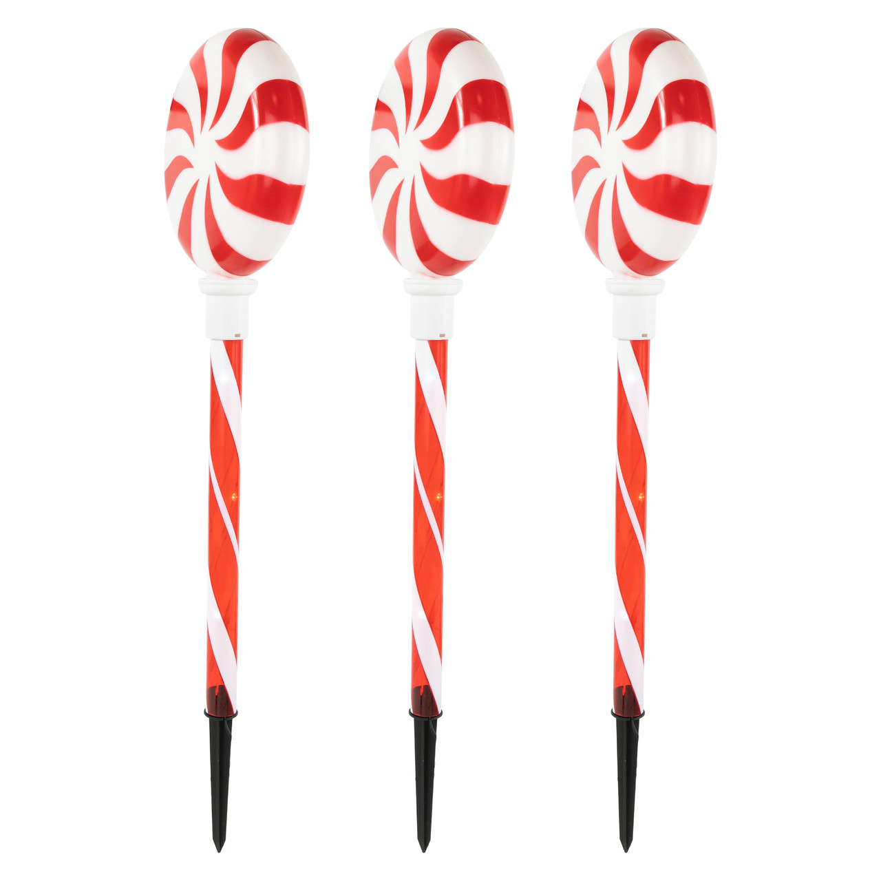 Set of 3 Lighted LED Peppermint Candy Christmas Pathway Markers 26" - Thumbnail 2