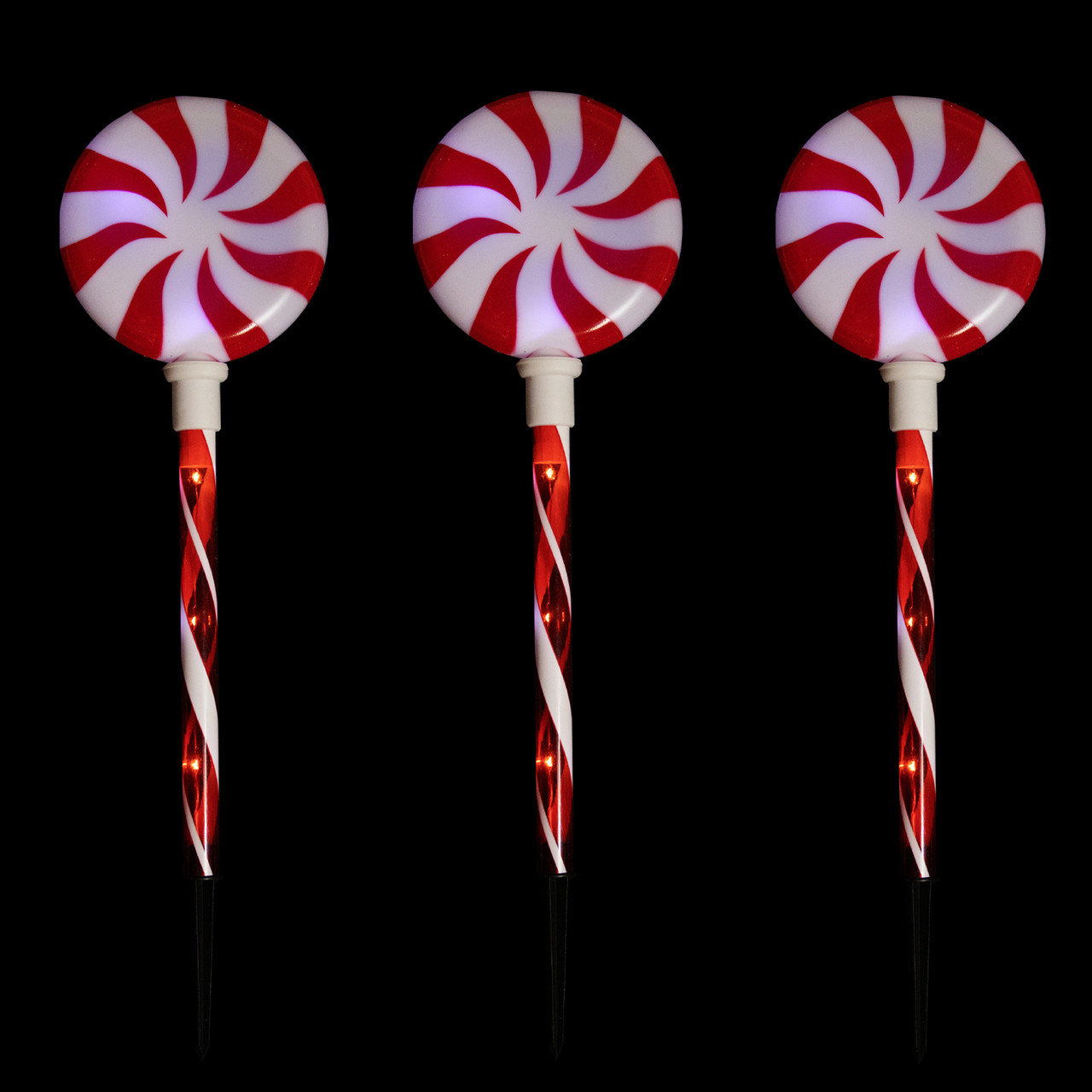 Set of 3 Lighted LED Peppermint Candy Christmas Pathway Markers 26" - Thumbnail 3
