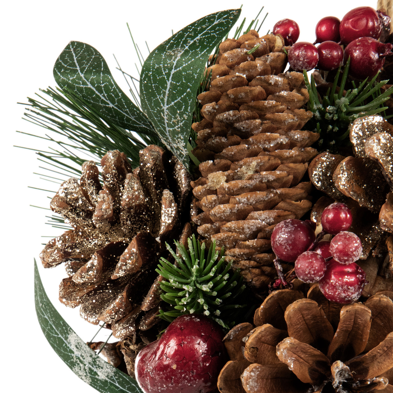 6 Green Felt Pine Cone with Berries Christmas Ornament