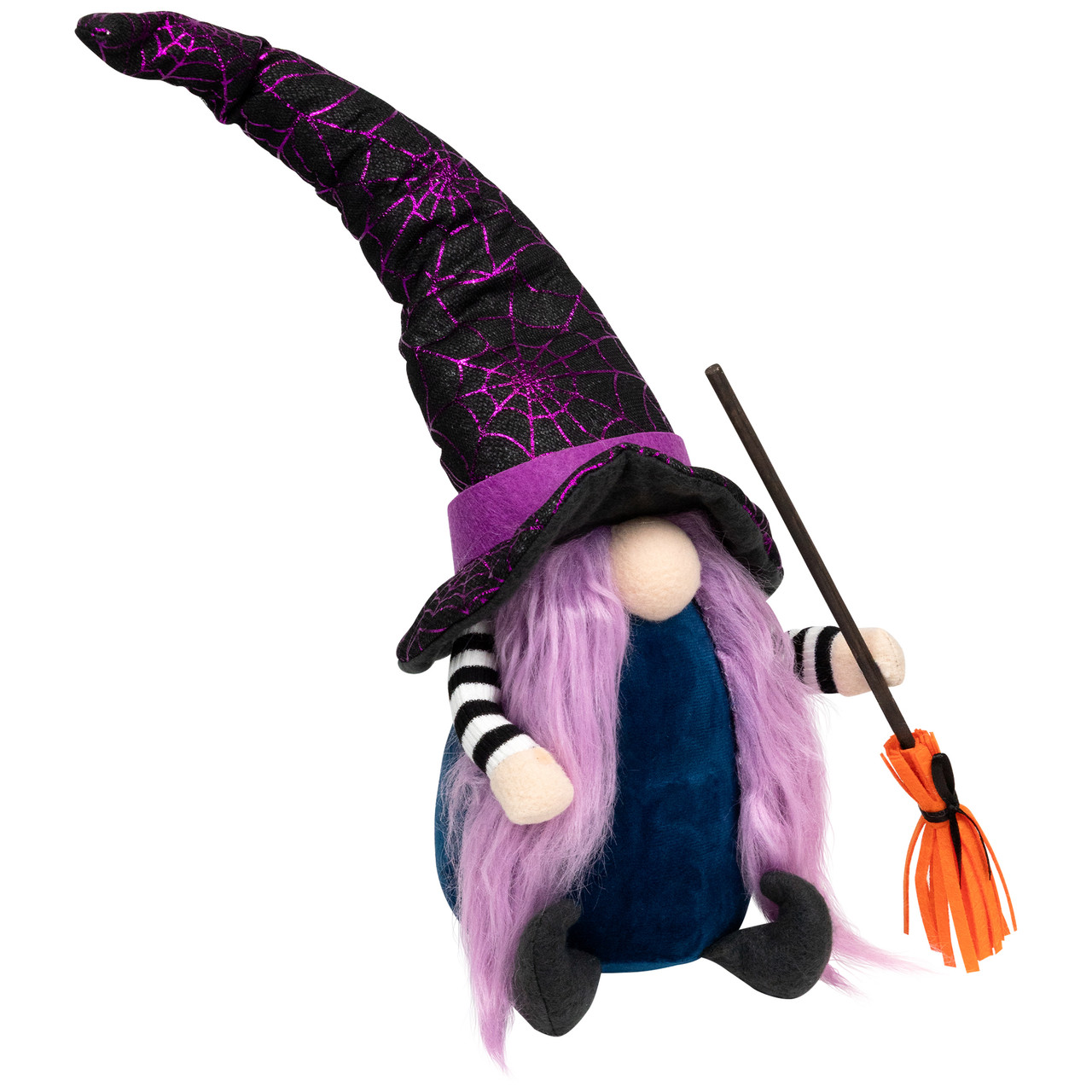 Gnome Witch with Broom and Pointy Hat Halloween Figure