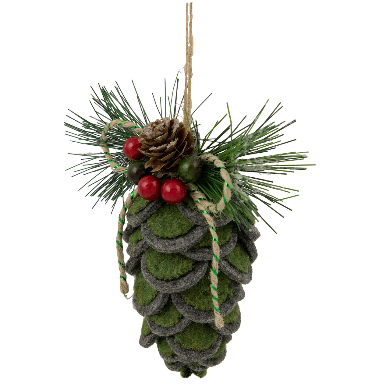 Northlight Felt Pine Cone with Berries Ornament - Thumbnail 2