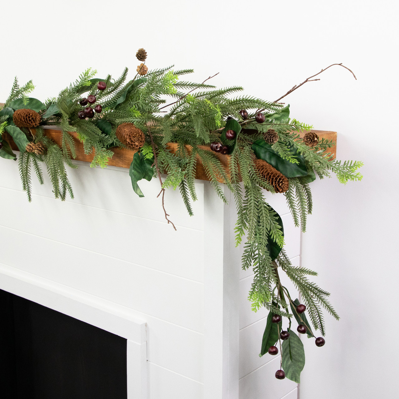 6' Mixed Foliage with Pine Cones & Berries Christmas Garland, Unlit