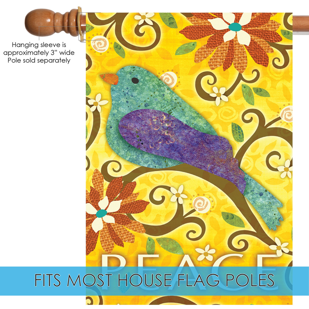 Yellow & Green Bird Of Peace Outdoor House Flag 28