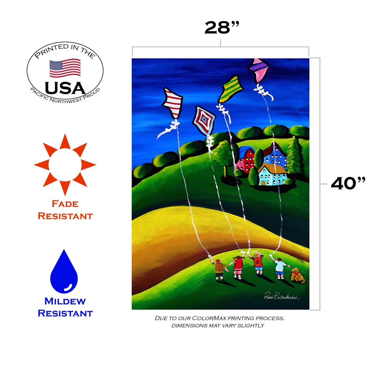 Green & Red Kite Flyers Outdoor House Flag 40" x 28" Christmas Central