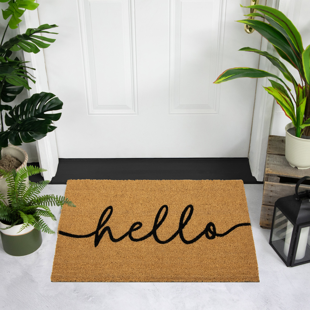 Natural Coir Hello Outdoor Rectangular Doormat 18 x 30