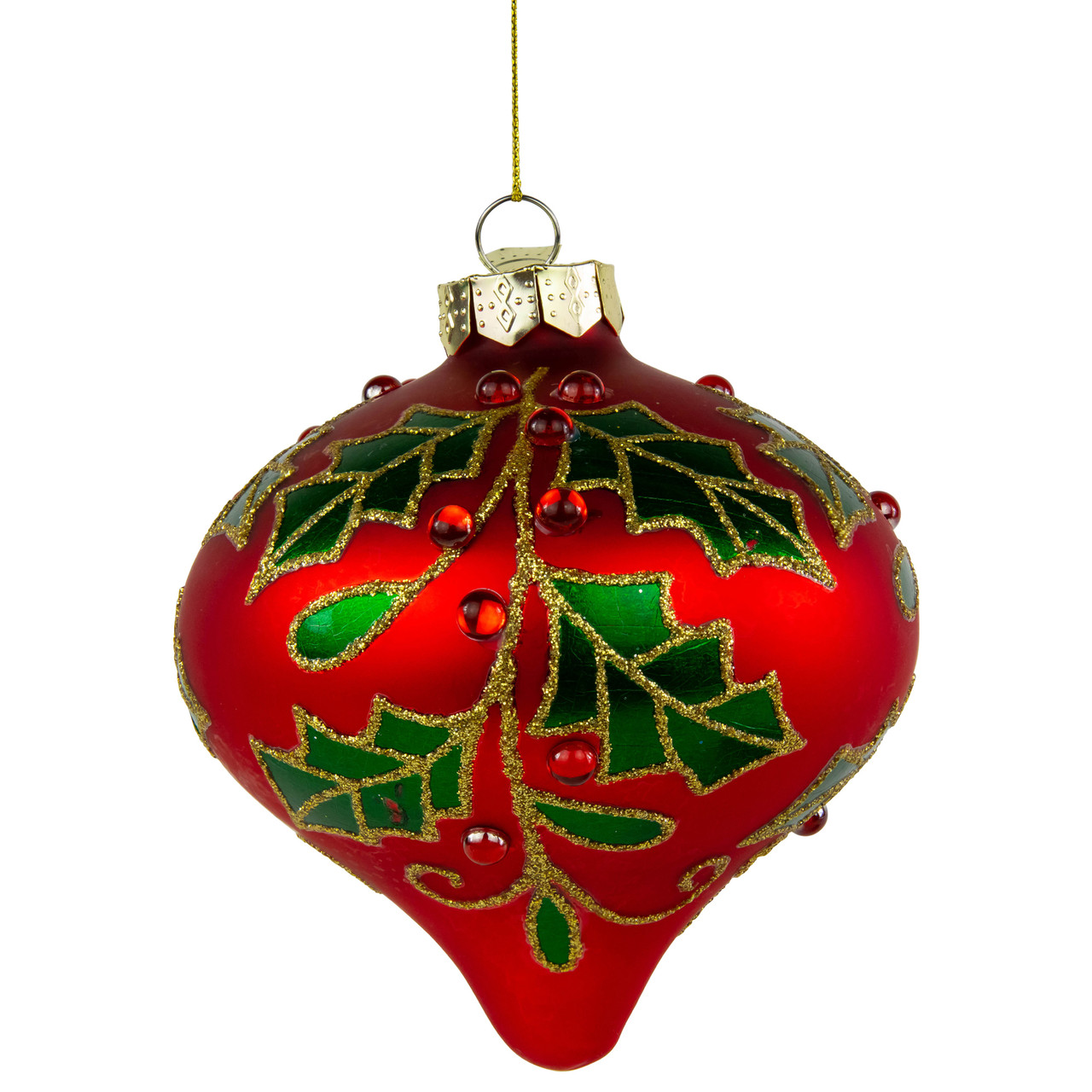 4.5" Red Glass Christmas Ornament with Holly Leaves Christmas Central
