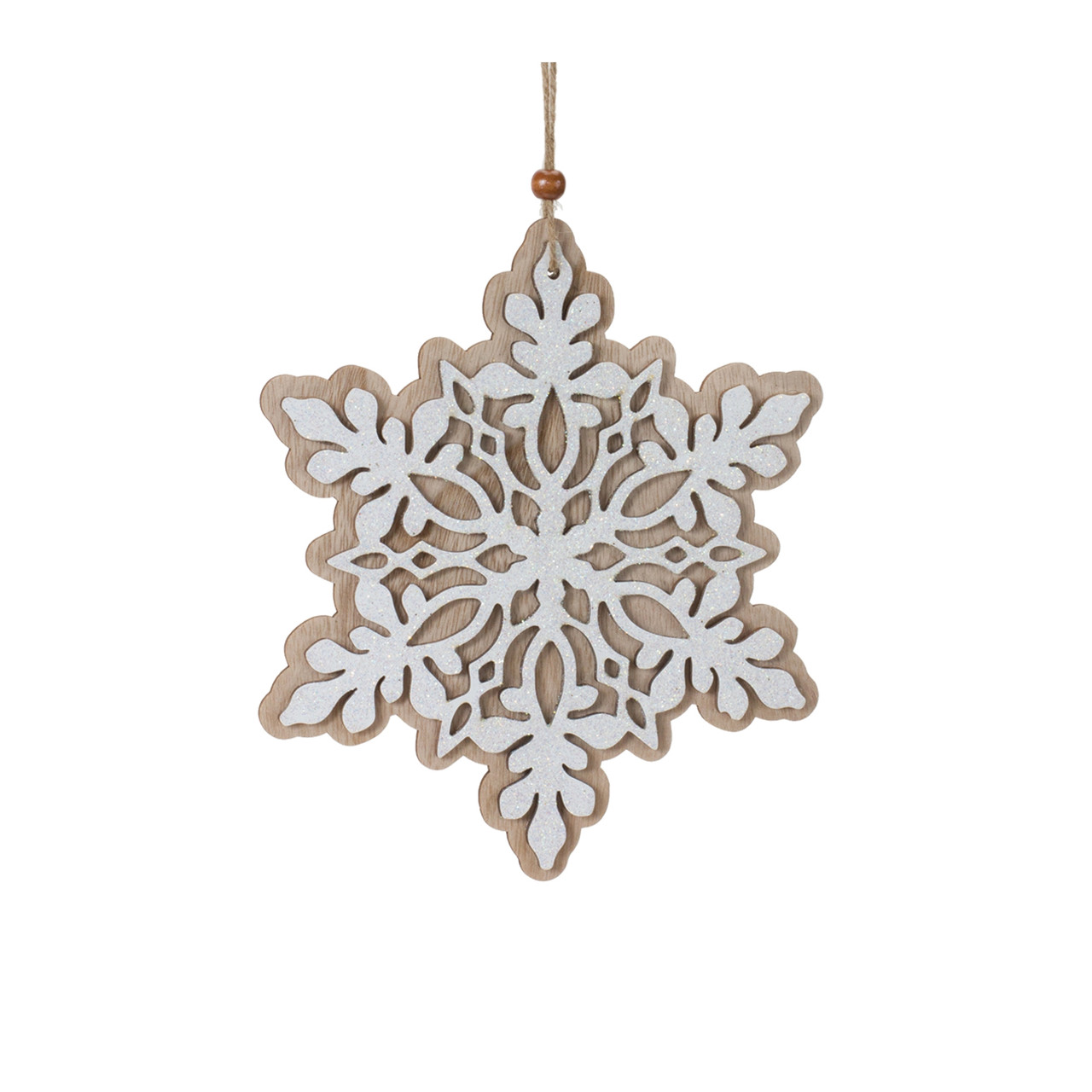 Set of 24 White & Brown Wooden Snowflake Christmas Ornaments 10.25