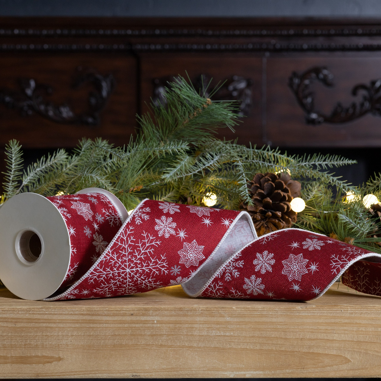 4W x 10yd Snowflake Ribbon White Red