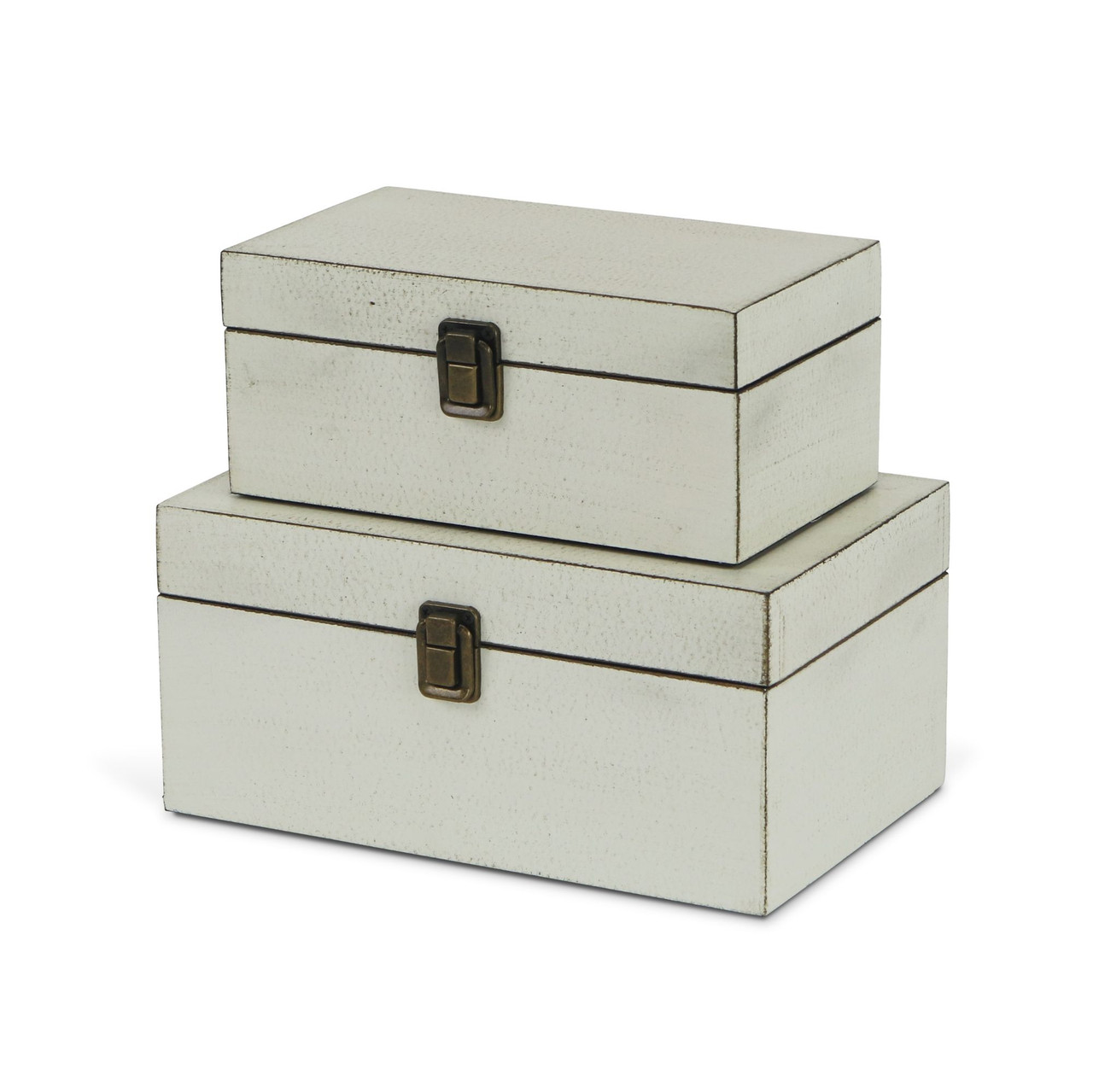 Set of 2 White & Gold Rectangular Storage Boxes 10.25" | Christmas Central