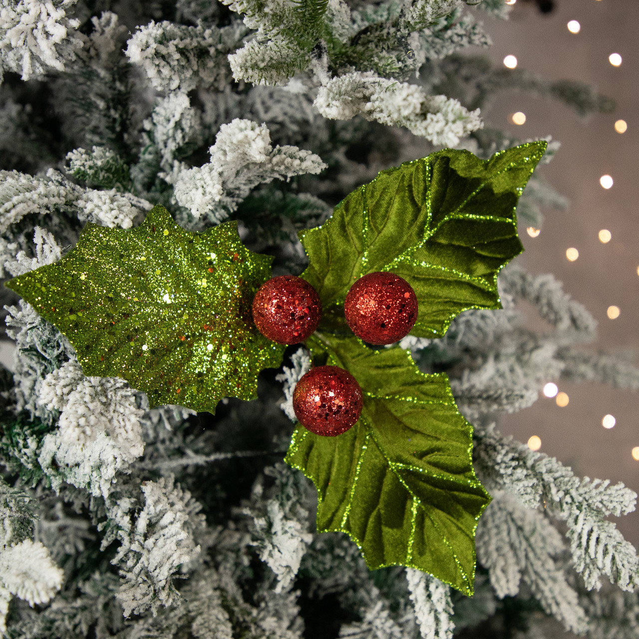 Glittered Holly Leaf & Red Berry Garland