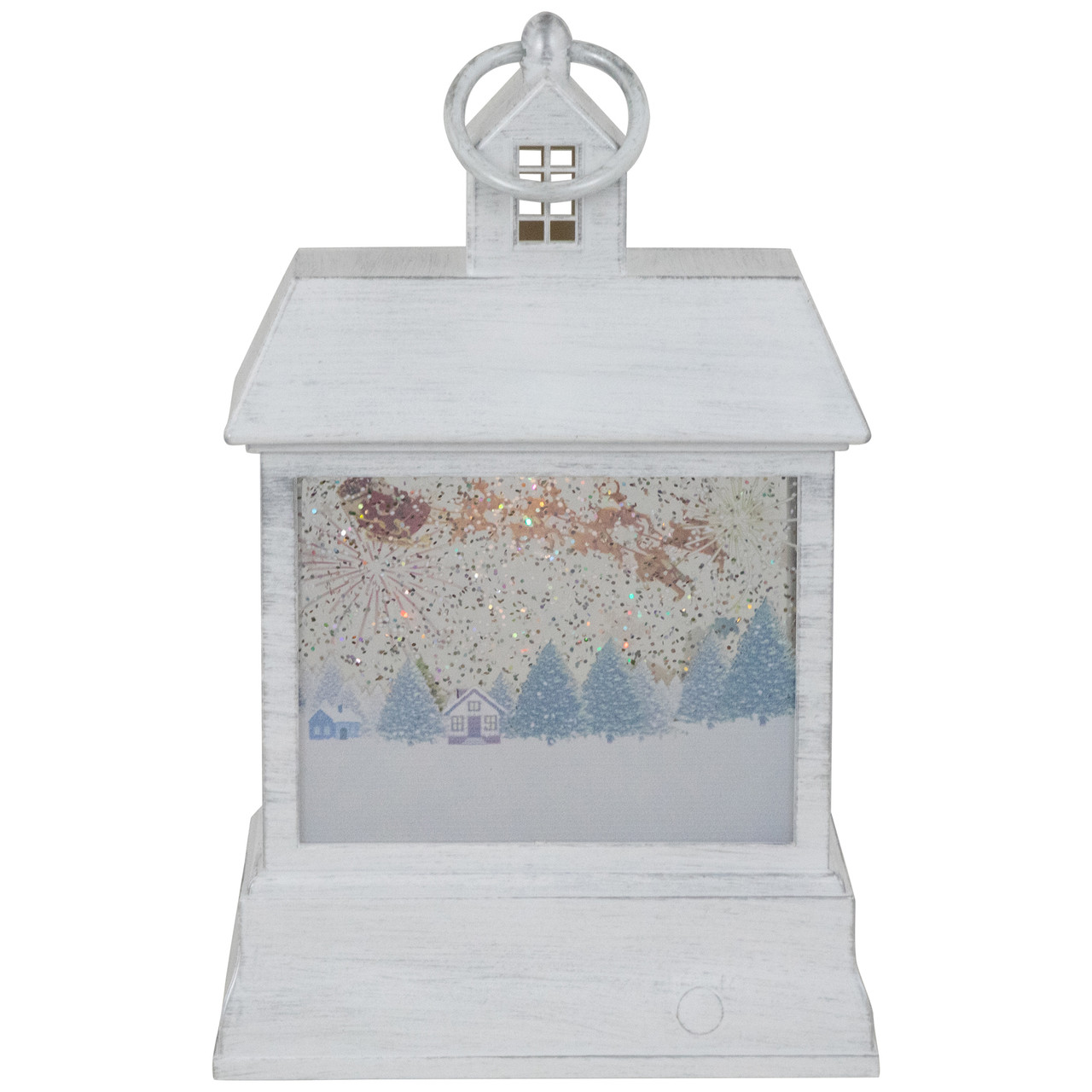 LED Snow Globe Lantern with Santa and Snowman 10.5