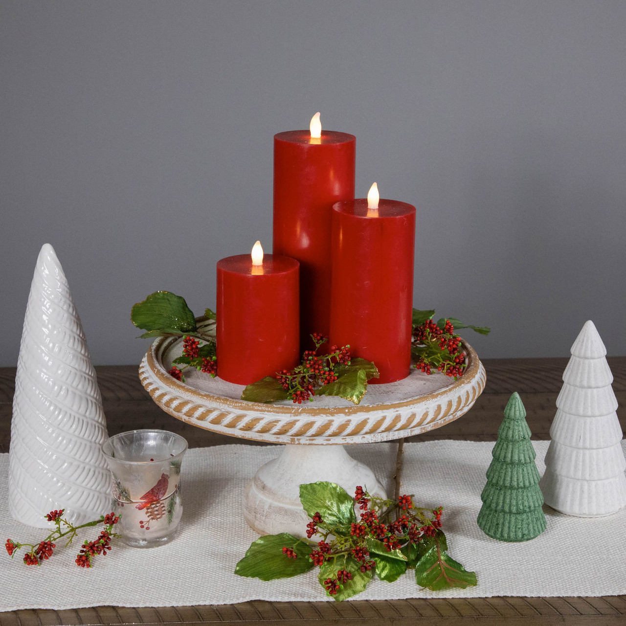 LED Flameless Flickering Wax Pillar Candles - 8" - Red - Set of 3 ...