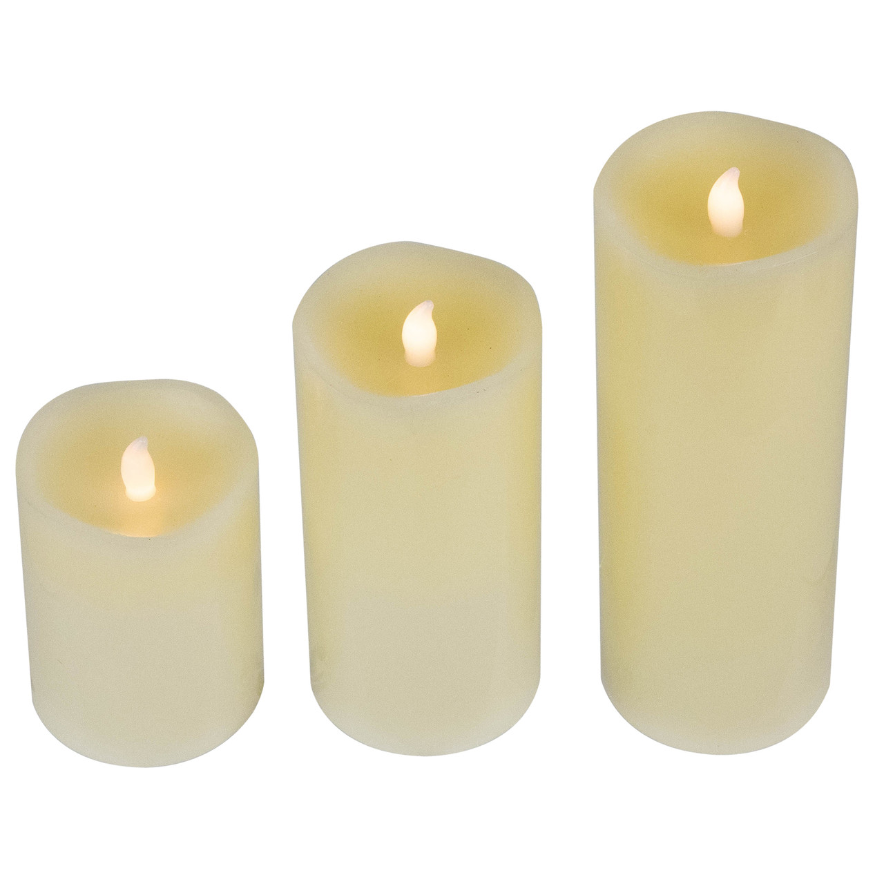 LED Flickering Flameless Wax Pillar Candles - 8" - Cream - Set of 3 ...