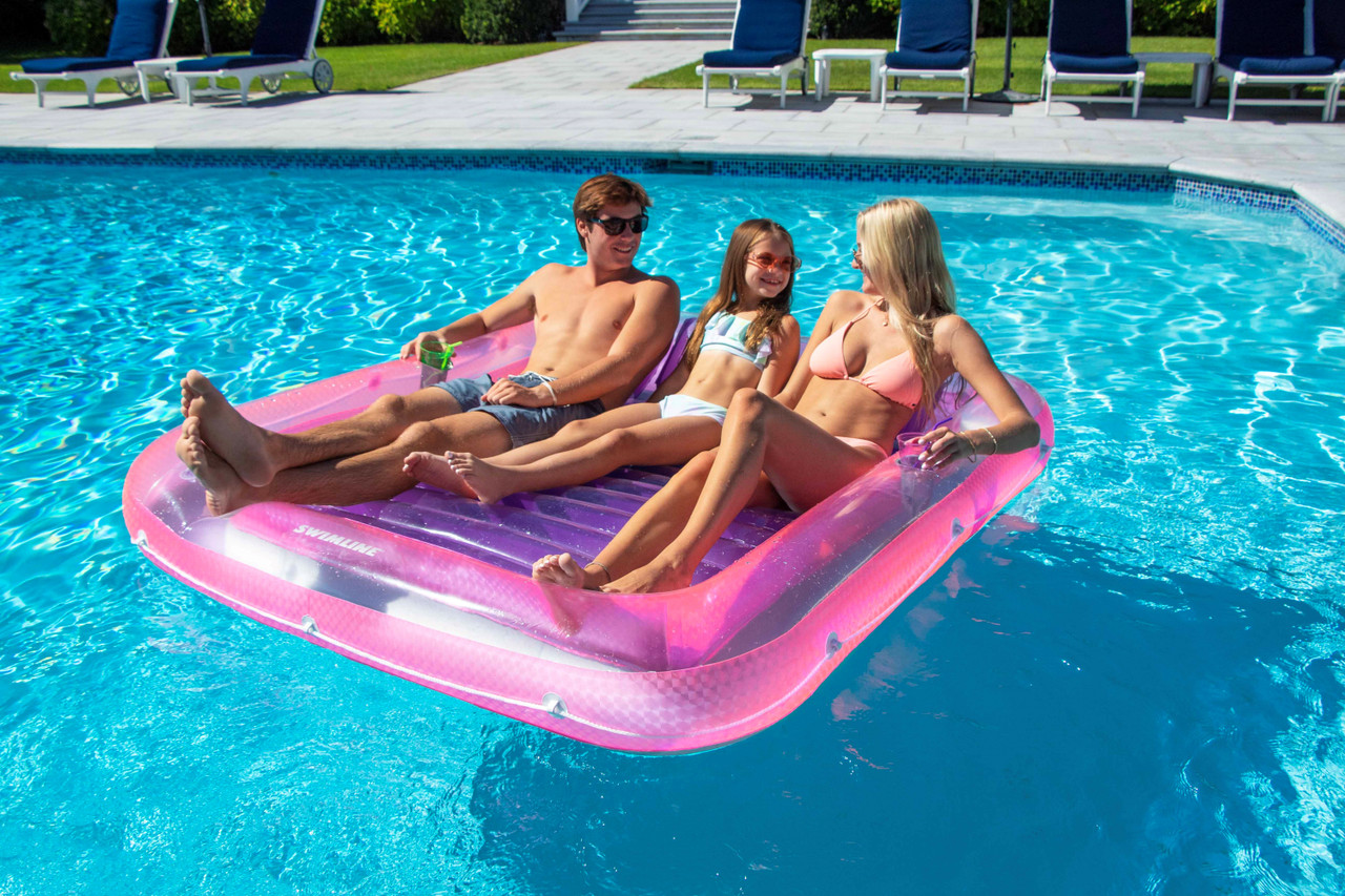 Pink Inflatable Swimming Pool XL Suntan Lounger with Pillows 70