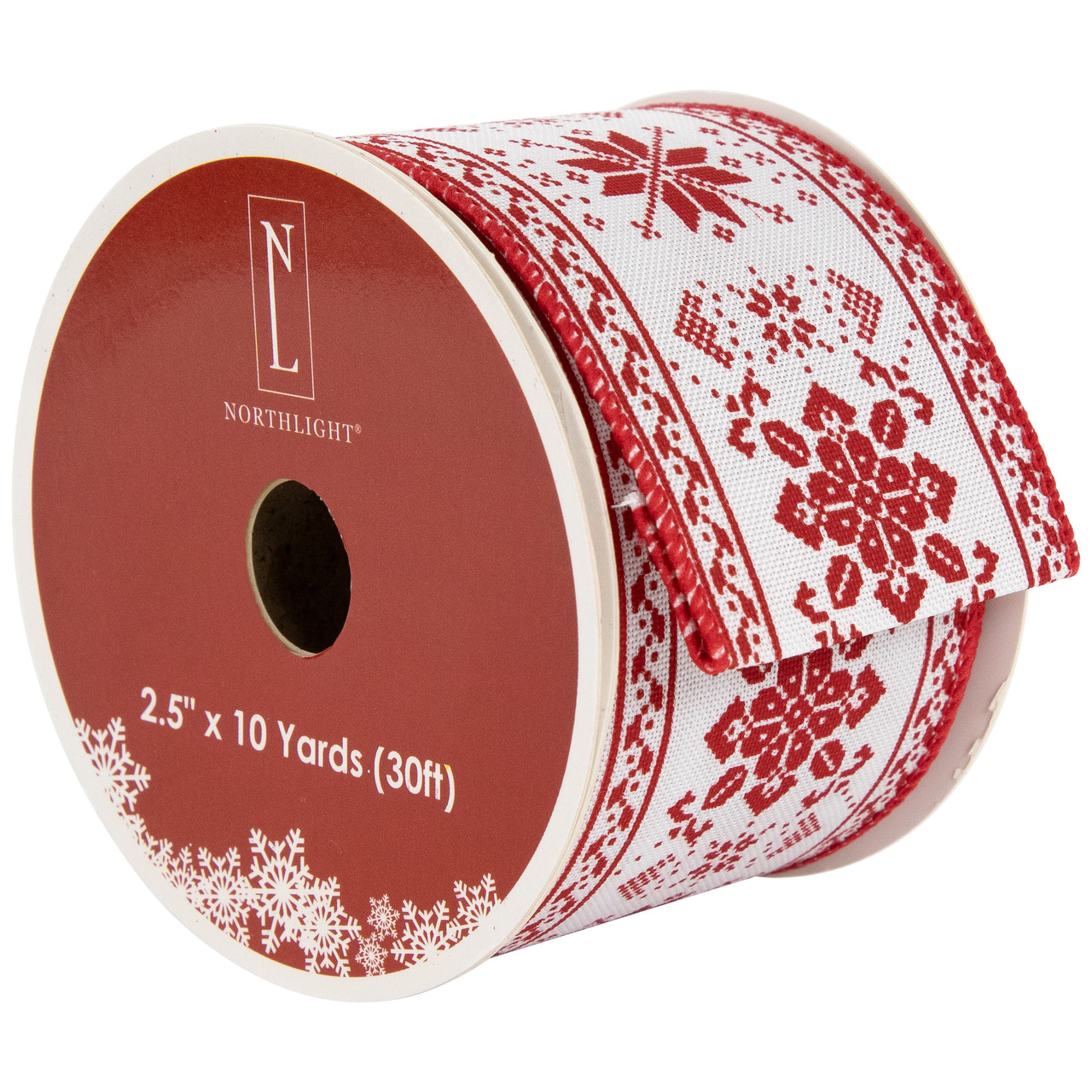 Red & White Knit Pattern Wired Craft Christmas Ribbon 2.5 x 10 Yards