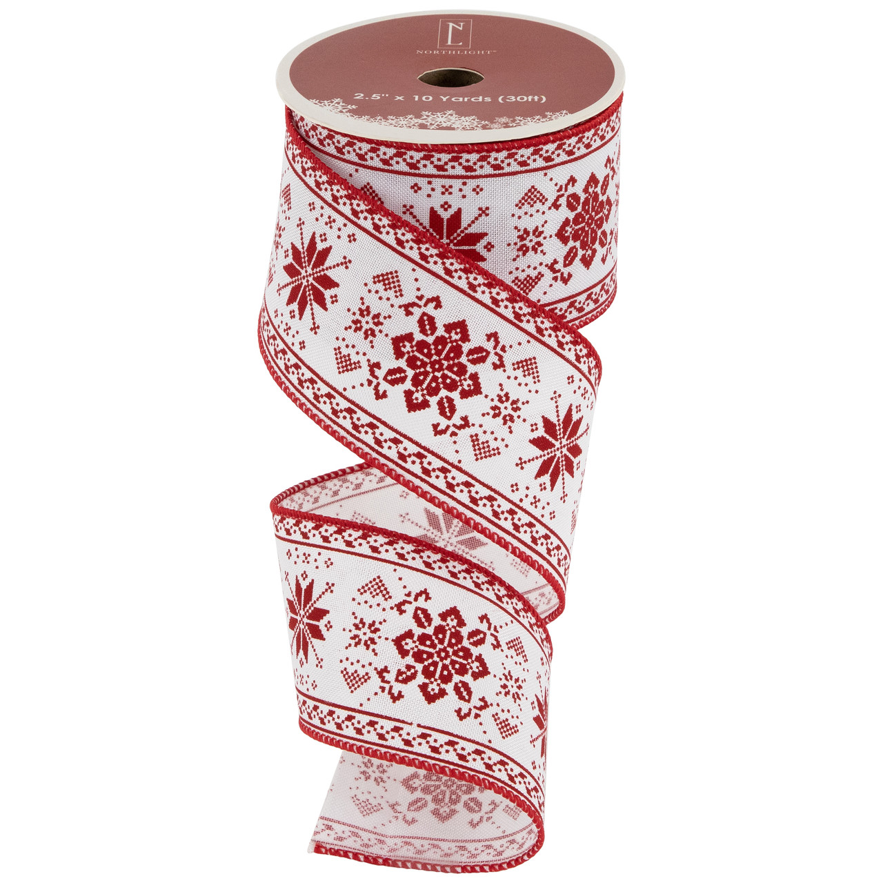 Red & White Knit Pattern Wired Craft Christmas Ribbon 2.5