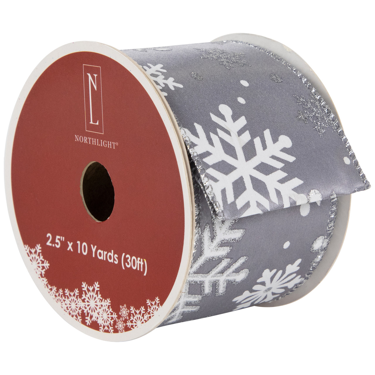 Holiday Wired Christmas Tree Ribbon - 2 1/2 x 10 Yards, Red Reindeer and  White Christmas Trees, Garland, Gifts, Wrapping, Wreaths, Bows 