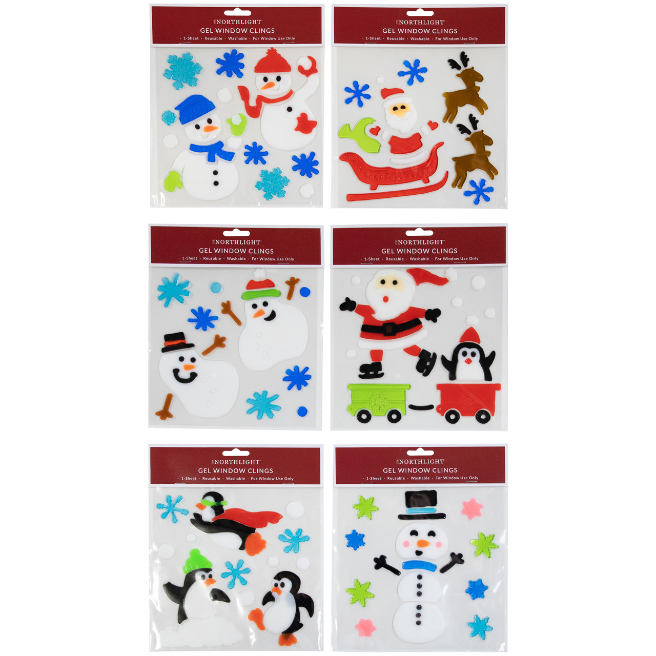 Set van 6 x Kerst Xmas Window Gel Jelly Stickers Stickers Decoraties