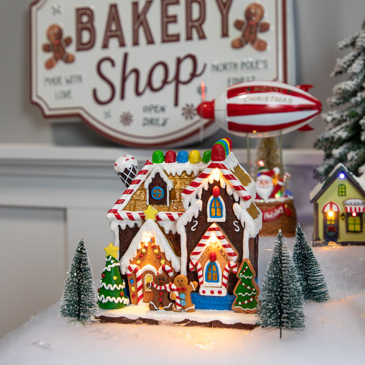 LED Lighted Gingerbread Christmas Candy House Village Display - 7