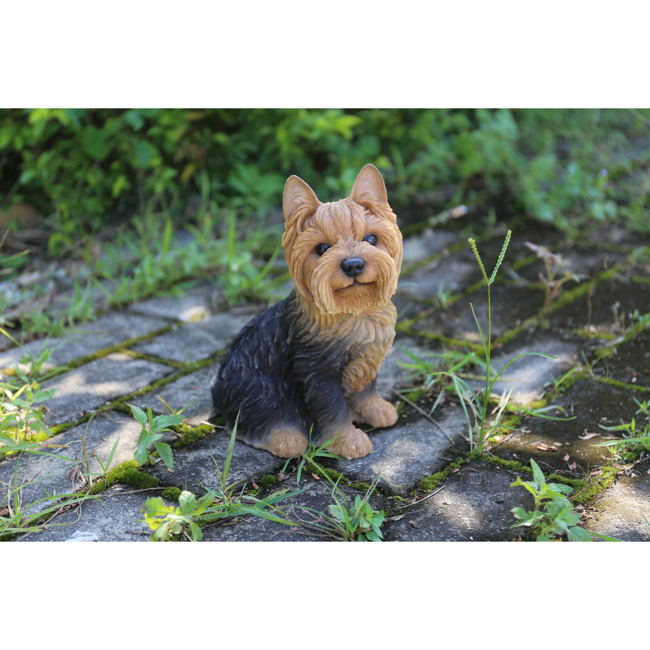 Sitting Yorkshire Terrier Outdoor Garden Statue Black