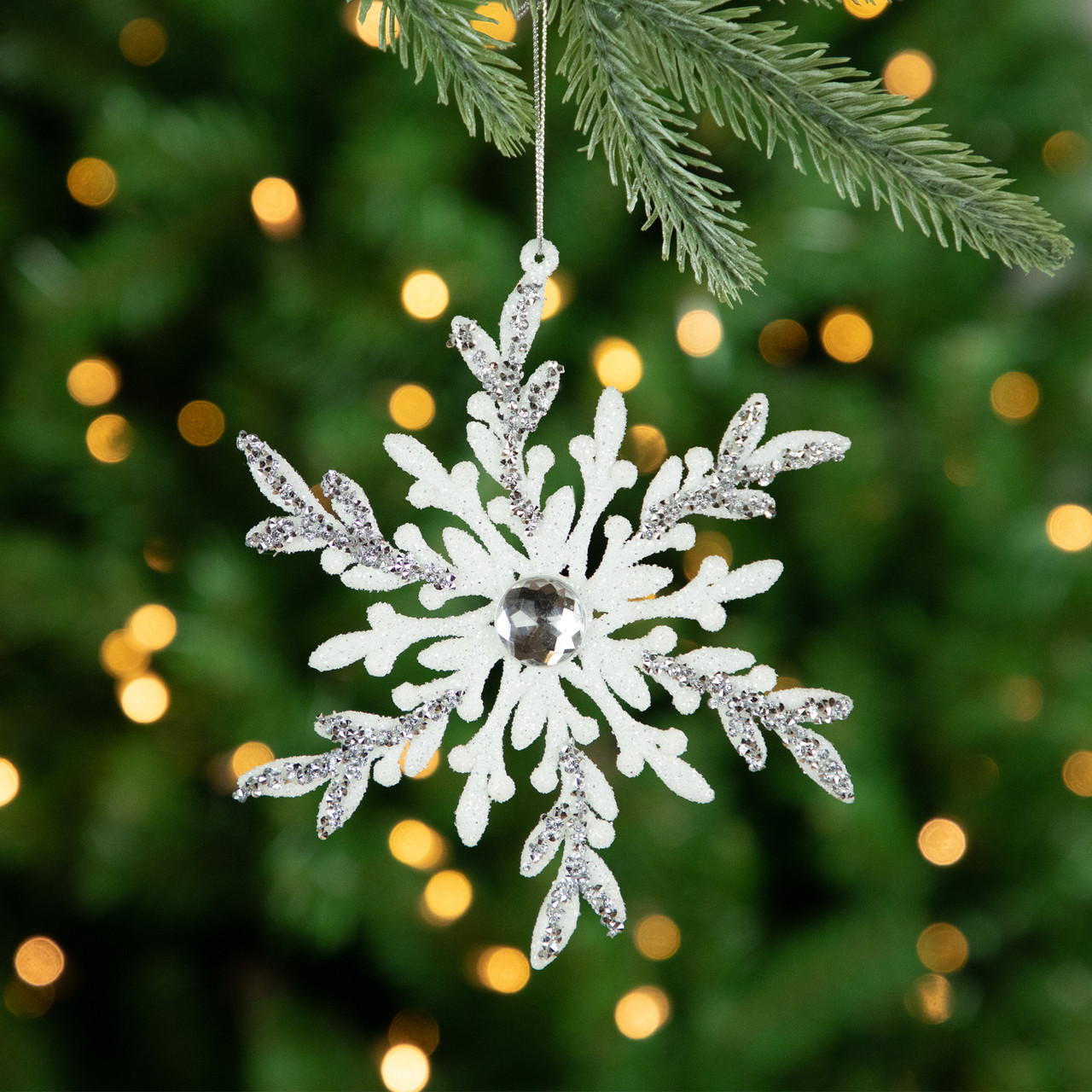 24 Pack Silver Glitter Snowflake Ornaments, Plastic Christmas Glitter  Snowflake Winter Wonderland Christmas Tree Decorations, 4 Inch, Silver