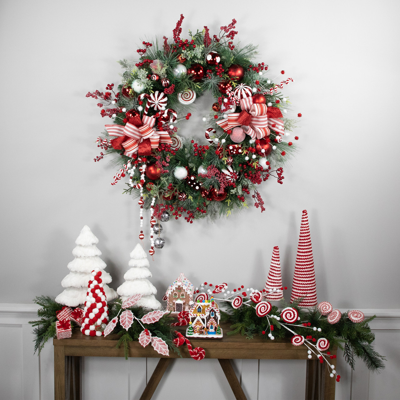 Peppermint Candy Artificial Pine Christmas Wreath - 42