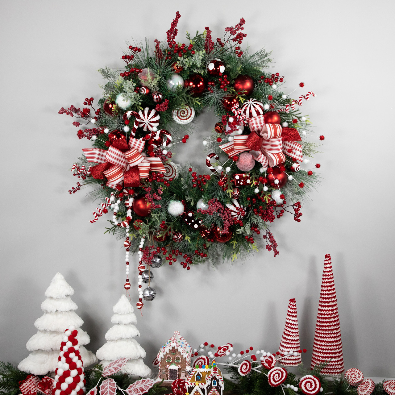Peppermint Candy Artificial Pine Christmas Wreath - 42