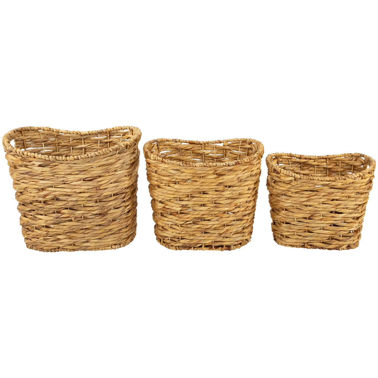Set of 3 Oval Braid Weave Water Hyacinth Baskets with Built-in
