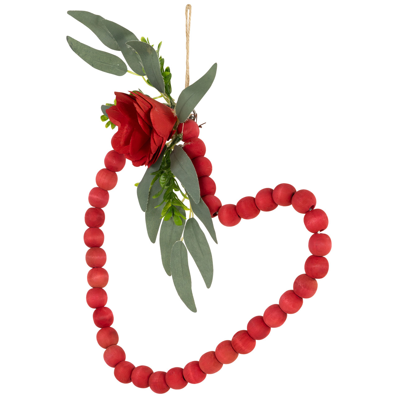 Wooden Beads with Rose Valentine's Day Heart Wall Decoration - 10.25 - Red - LED Lights