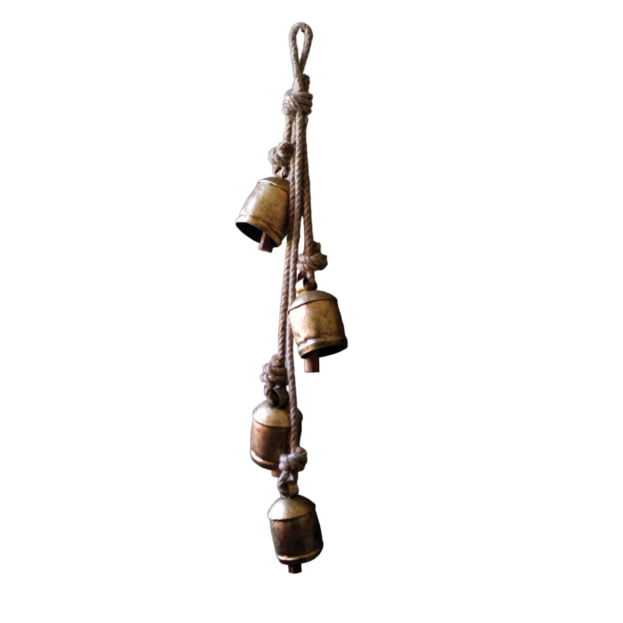 22 Gold & Brown 4 Rustic Iron Hanging Chrismas Bells With Rope