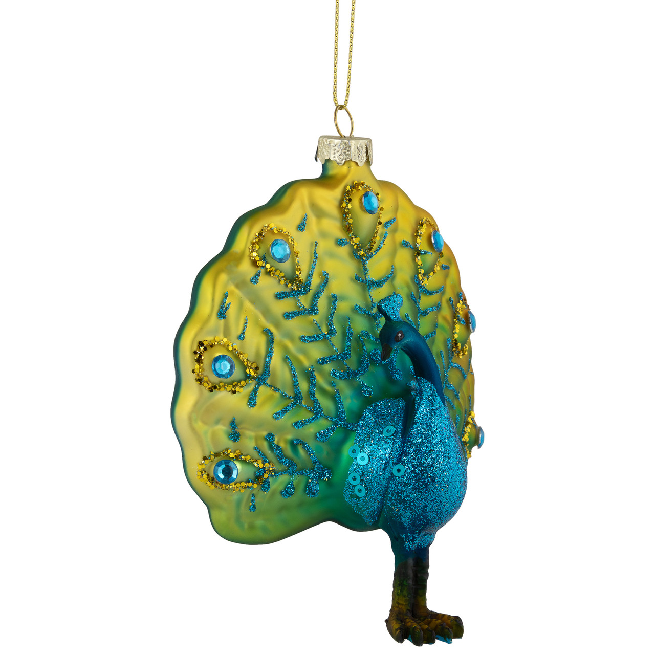 NORTHLIGHT 4.25'' Blue and Green Peacock Glittered Glass Christmas