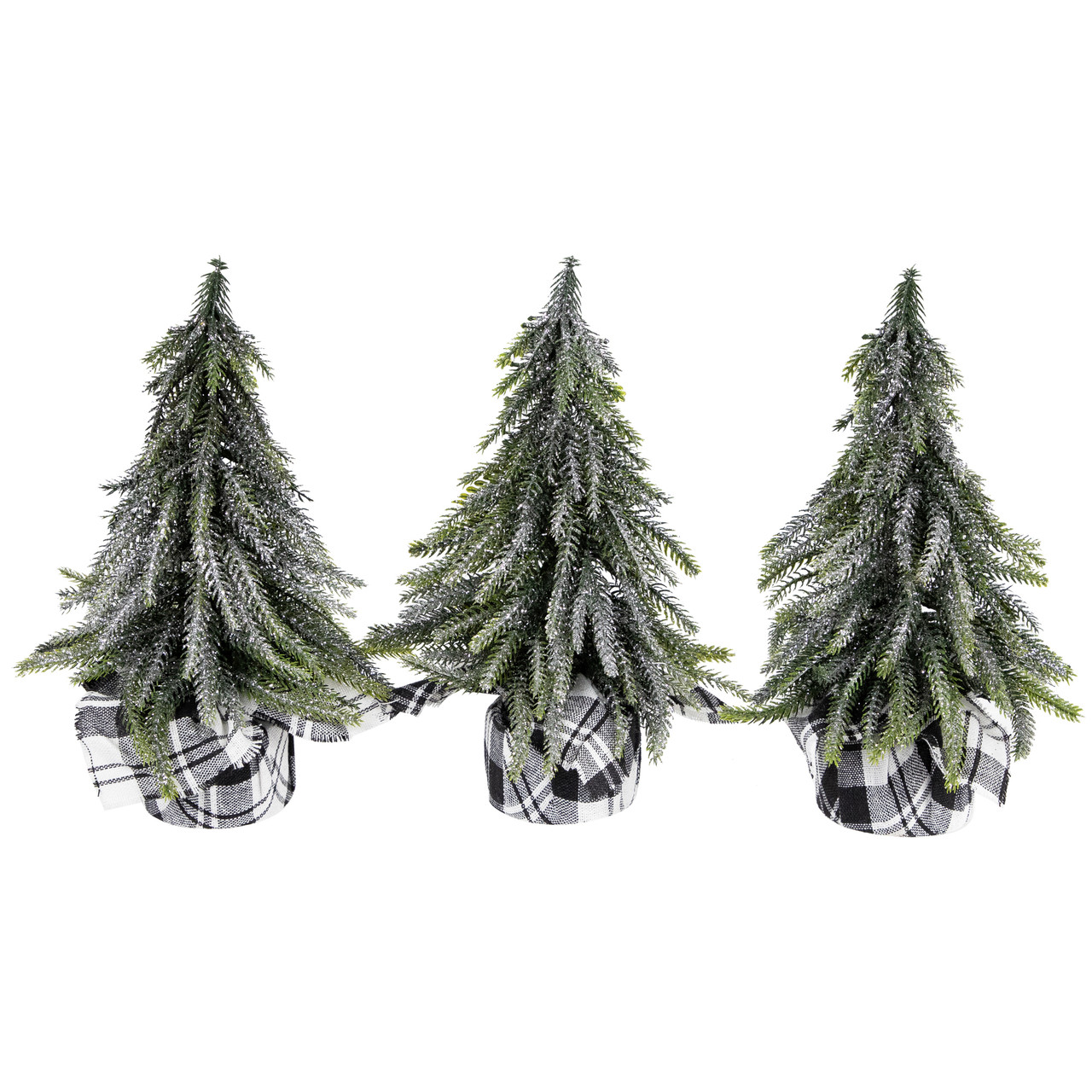 Mini Silvery Pine Downswept Artificial Christmas Trees - 9.5 - Set of 3