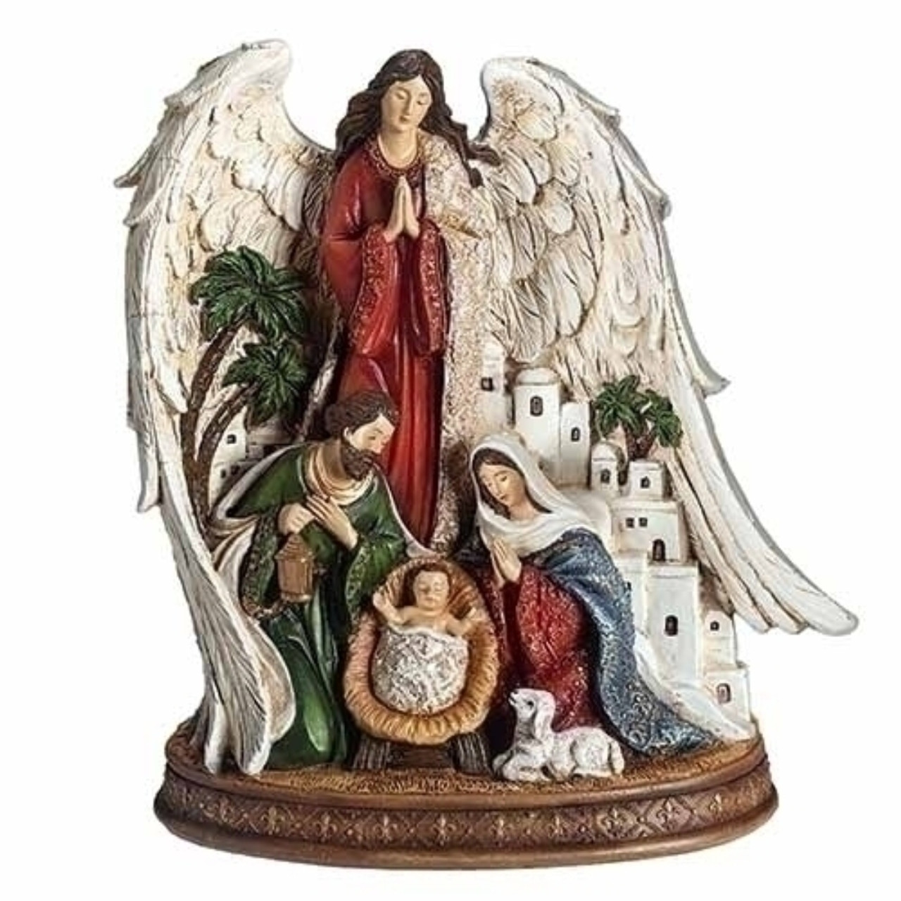 Led Angel Wings Jesus Figurine Christian Nativity Scene Christmas